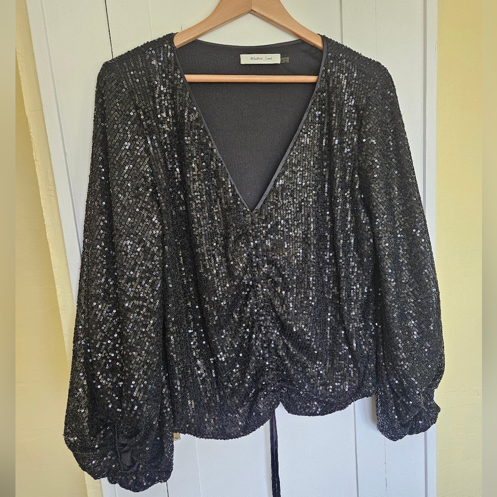 Mustard Seed Black Sequin Blouse